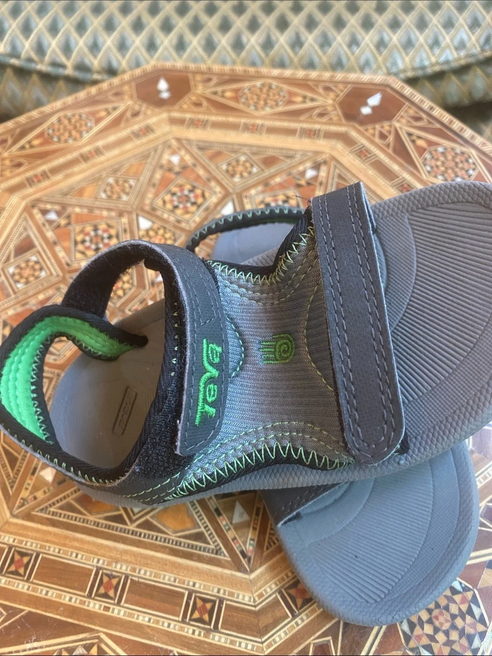 Teva Kids Gray and Green Adjustable Hook-and-Loop Sandals